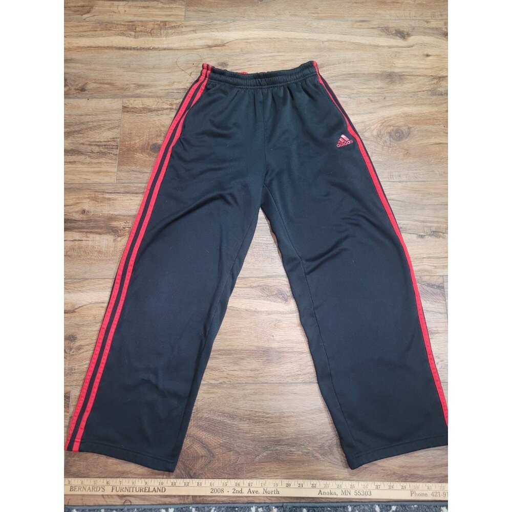 Kids Childrens Black & Red ADIDAS Track Pants Size 14/16 3 Stripes